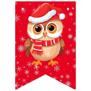Bandeirinha Feliz Natal Papais noeis de coruja Feriado