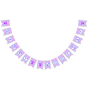 Bandeirinha Feliz Woofday Azul Rosa Silhueta de Pata c/ 4 imag