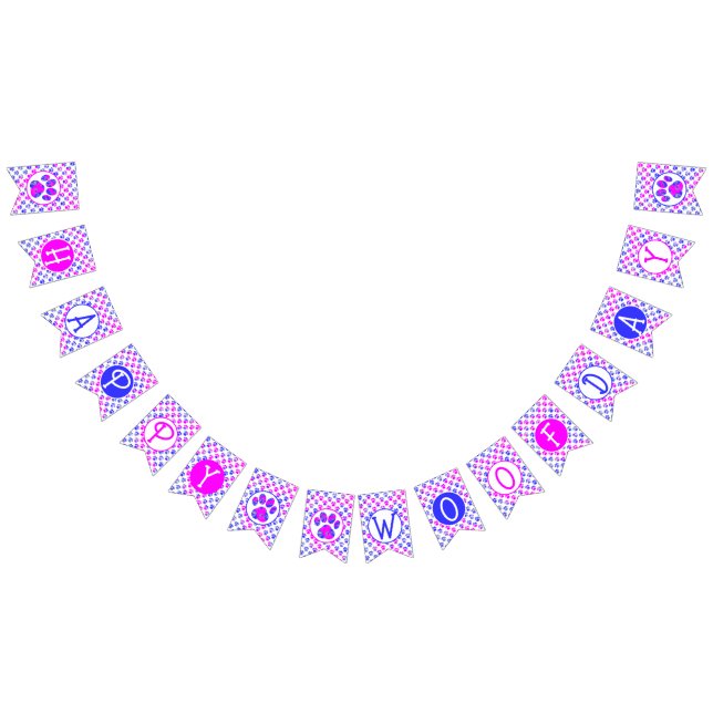 Bandeirinha Feliz Woofday Blue Pink Paw Silhouket (Todos)