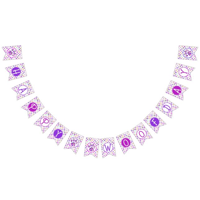 Bandeirinha Feliz Woofday Púrpura Amarelo Amarelo Bl Paw Silho (Todos)