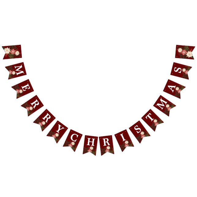 Bandeirinha Feriado Maroon Poinsettia, Elegante de Natal Feira (Todos)