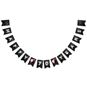 Bandeirinha festa de aniversário de 70 de couros e balões negr