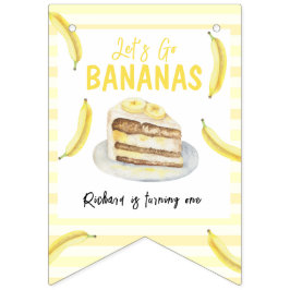 Bandeirinha Festa de aniversário de Bolo de Banana com Aquarel