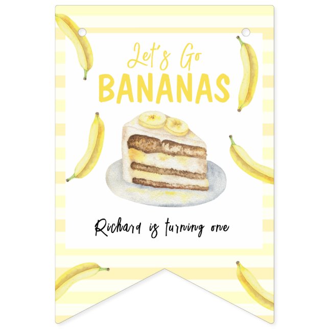 Bandeirinha Festa de aniversário de Bolo de Banana com Aquarel (Primeira Bandeira)