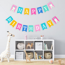 Bandeirinha Festa de Aniversário Feliz do Llama Rosa