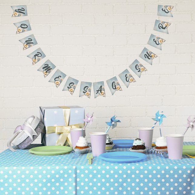 Bandeirinha Festa de aniversário Floral Azul Elegante (Criador carregado)