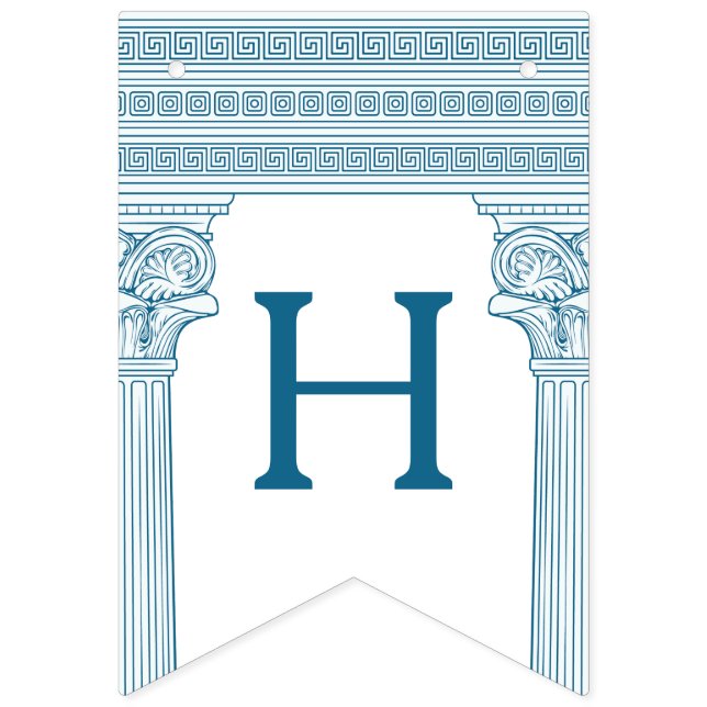 Bandeirinha Festa de aniversário grega com colunas de templo e (Segunda Bandeira)