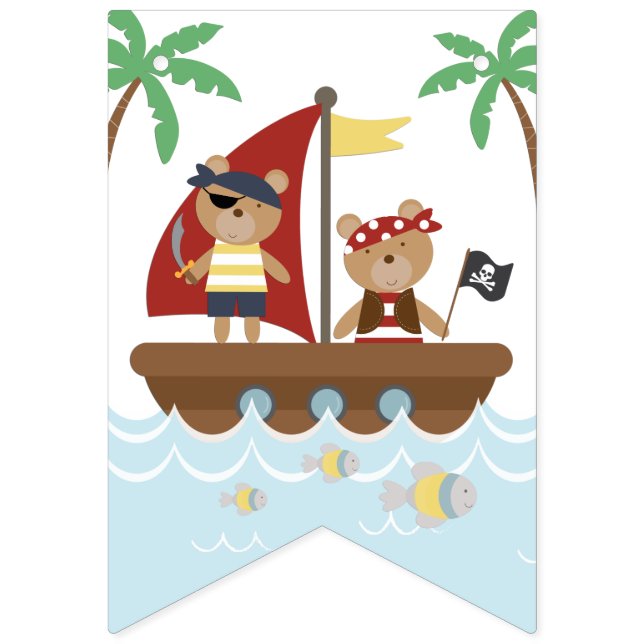 Bandeirinha Festa de Aniversário Pirata dos Meninos Urso Pirat (Primeira Bandeira)