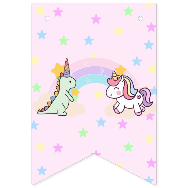 Bandeirinha Festa de aniversário Rainbow Unicorn & Dinossaur F (Primeira Bandeira)