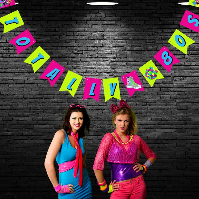 Bandeirinha Festa de Aniversário Totalmente Retro Neon dos Ano (Criador carregado)