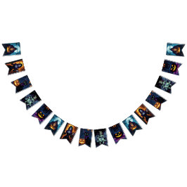 Bandeirinha Festa de Bruxas e Warlocks no Halloween