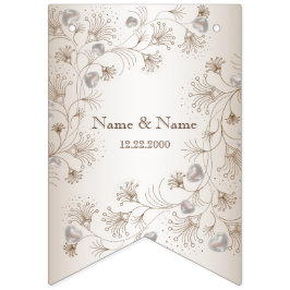 Bandeirinha Festa de casamento Tan Floral Beige Elegante