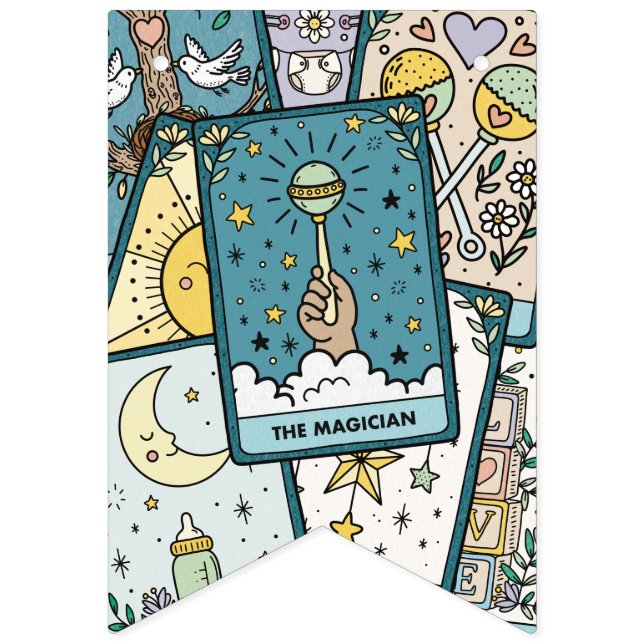 Bandeirinha Festa de Chá de Bebê com Cartas de Tarot (Quinta Bandeira)