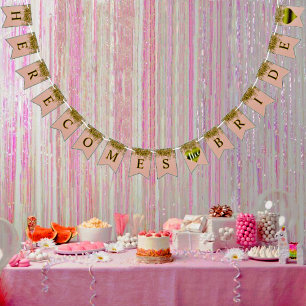 Bandeirinha Festa de Chá de Sprinkle Dourado Rosa Bride Bride