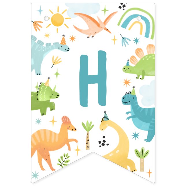 Bandeirinha Festa de Festa de aniversário do Dinossauro Azul (Primeira Bandeira)