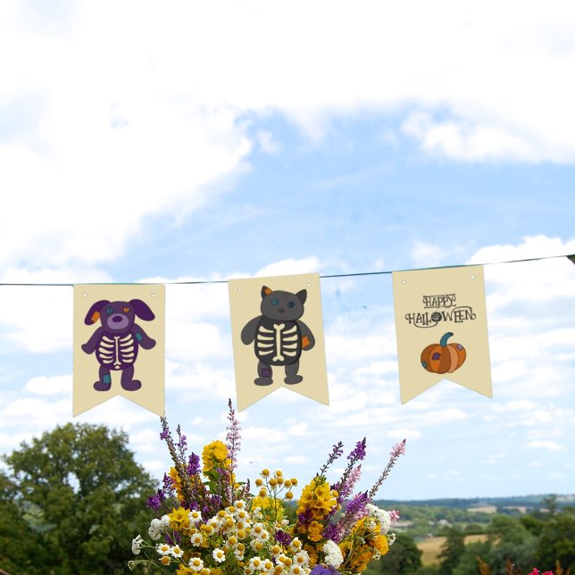 Bandeirinha Festa de Halloween de Bichinhos de Esqueleto e Pum (Criador carregado)