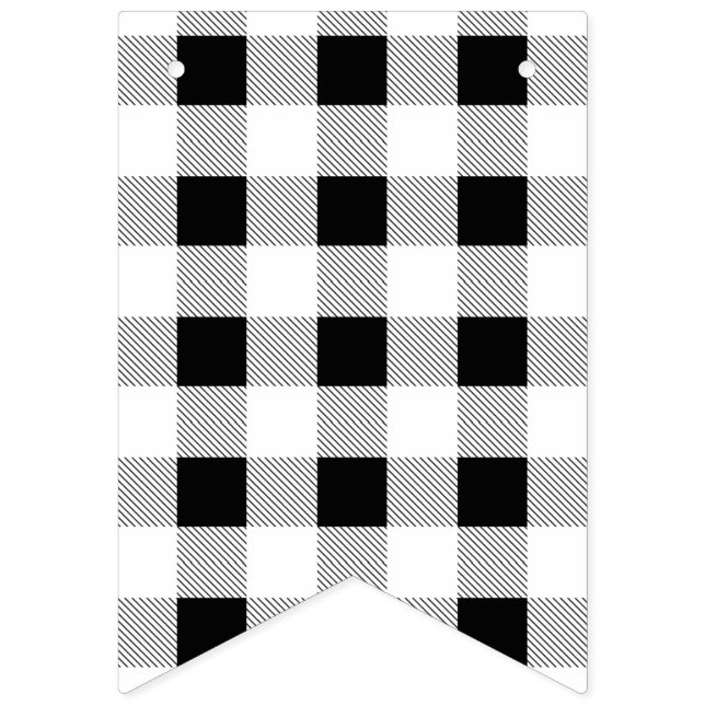 Bandeirinha festa de plaid búfalo preto e branco rústica de fa (Primeira Bandeira)