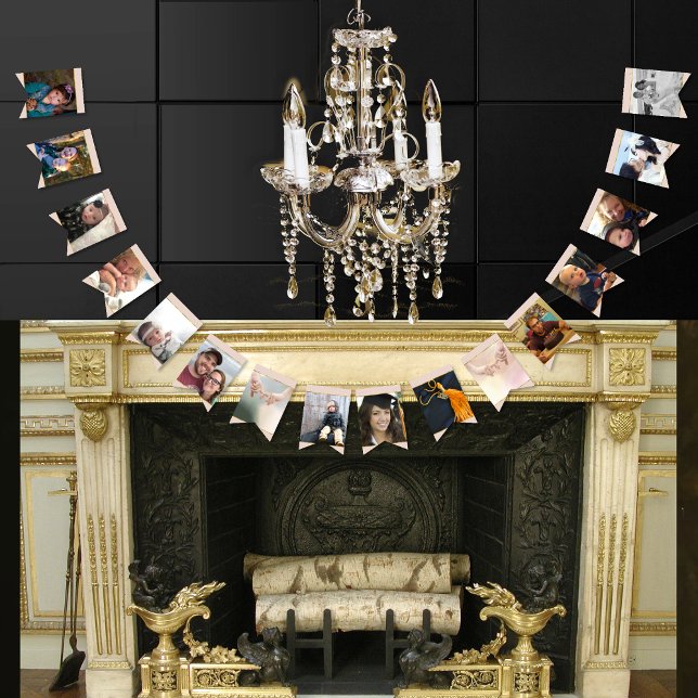 Bandeirinha Festa Dourada rosa de Graduação de Fotos ou Aniver (Criador carregado)