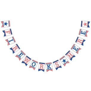 Bandeirinha Fireworks Here Red White Blue Star Spangled