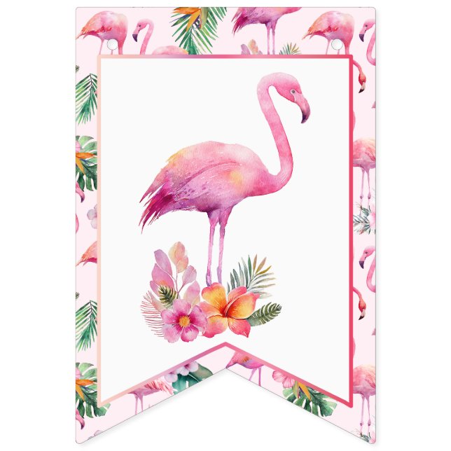 Bandeirinha Flamingo Chá de fraldas Rosa Tropical Bem-Vindo (Primeira Bandeira)