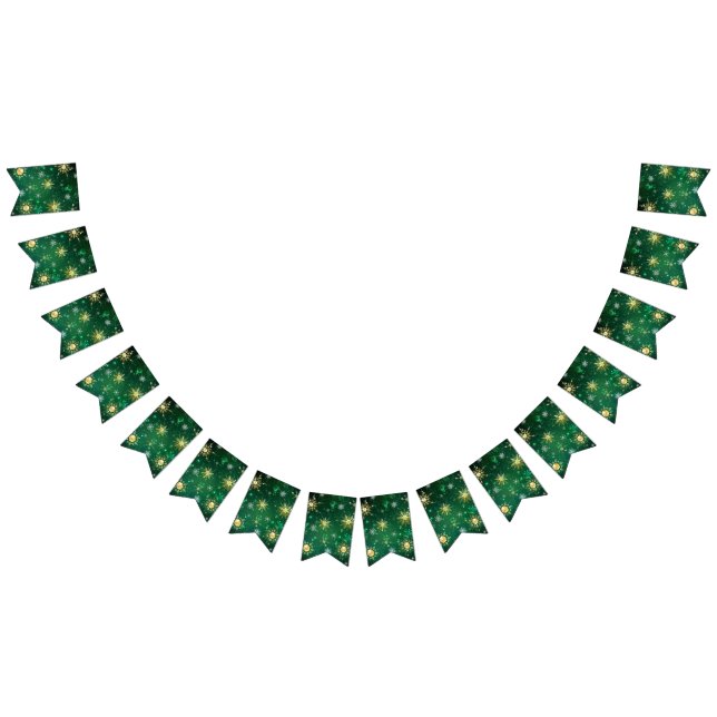Bandeirinha Flocos de neve do Ouro Xmas em fundo verde (Todos)