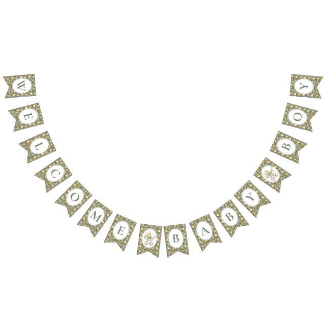 Bandeirinha Floral Carriage Baby Boy Bunting Banner | Sage (Todos)