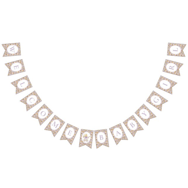 Bandeirinha Floral Carriage Baby Shower Lavender Welcome (Todos)