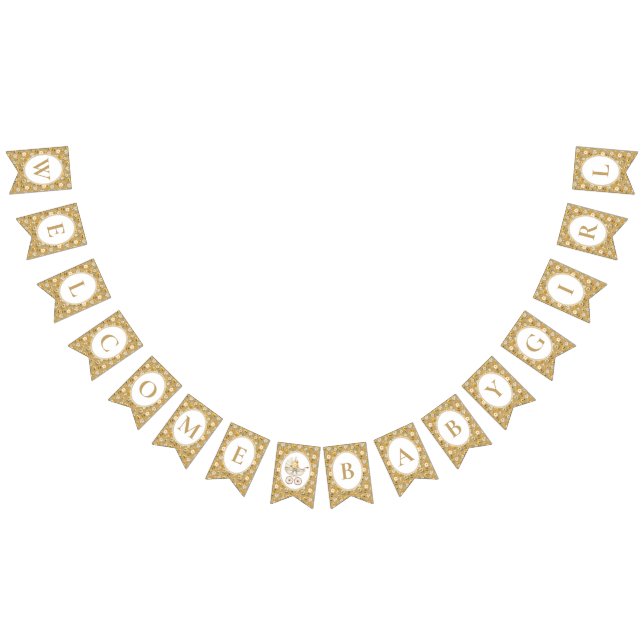 Bandeirinha Floral Carriage Bunting Banner | Gold Welcome Baby (Todos)