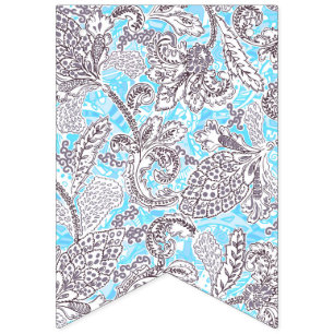 Bandeirinha Floral clássico da cinza azul-branca