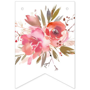 Bandeirinha floral cor-de-rosa, feliz aniversário, BANNER BUN