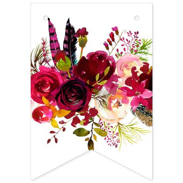 Bandeirinha floral de aquarela, feliz aniversário, BANNER DE B (Primeira Bandeira)