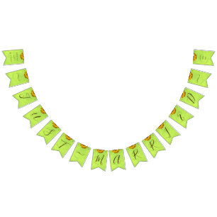 Bandeirinha Flores Amarelas no Casamento Verde Abstrato