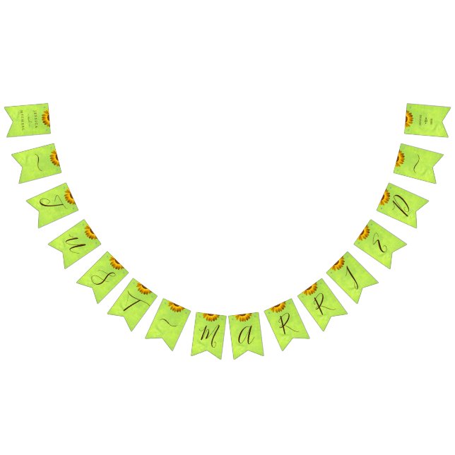 Bandeirinha Flores Amarelas no Casamento Verde Abstrato (Todos)