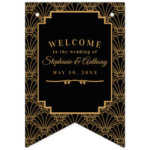 Bandeirinha Flores de Ventilador de Arte Negra e Dourada Bann