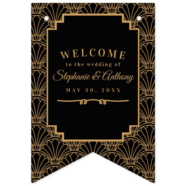 Bandeirinha Flores de Ventilador de Arte Negra e Dourada Bann (Décima primeira bandeira)