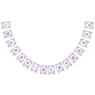 Bandeirinha Flores selvagens e Borboletas Feliz Aniversário