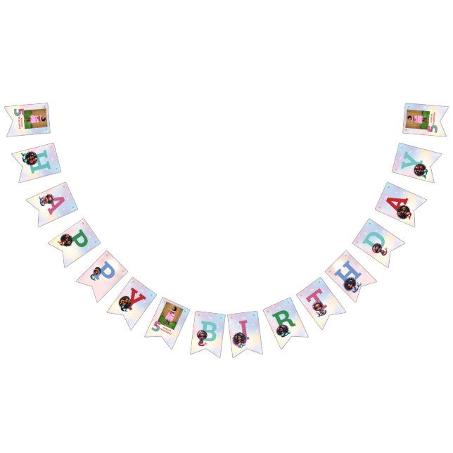 Bandeirinha Foto de Aniversário do 5 de Sereia Afro-Americano (Todos)