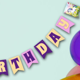 Bandeirinha Foto de Aniversário do Unicórn Personalizado do Pa