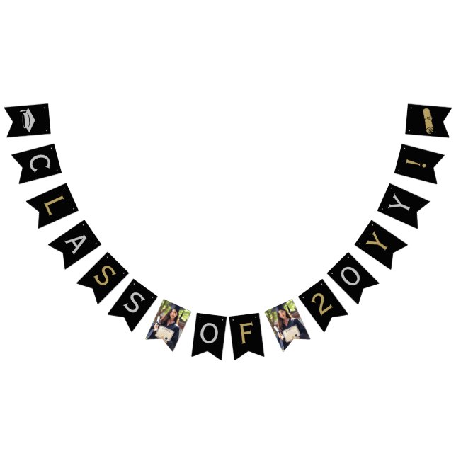 Bandeirinha Foto de Formando, Boné Tassel Diploma, Prata Doura (Todos)