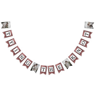 Bandeirinha Foto do Casando Glitter Dourado rosa