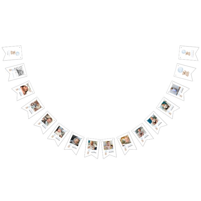 Bandeirinha Foto do Marco Azul do primeiro aniversario Beary 1 (Todos)