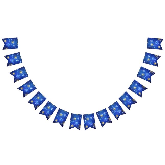 Bandeirinha Fundo Azul XMAS com Flocos de Neve Ouro (Todos)