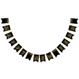 Bandeirinha Fundo preto com Feliz ano novo de ouro estrelado