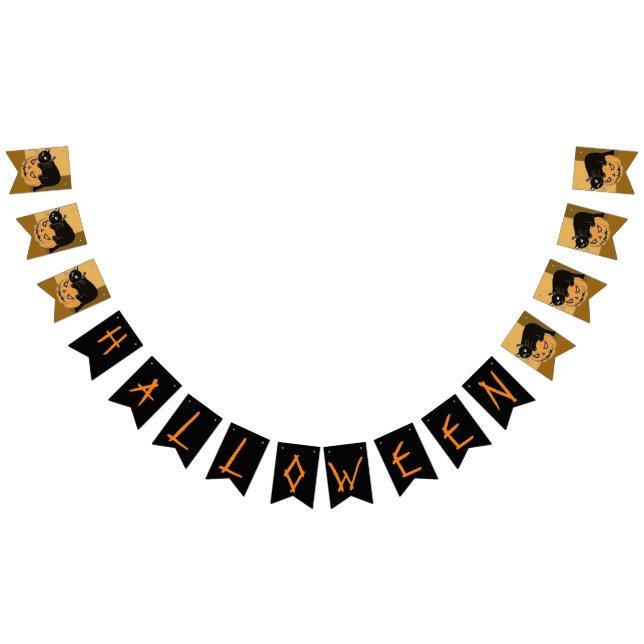 Bandeirinha Gato Negro e Abóbora do Halloween (Todos)