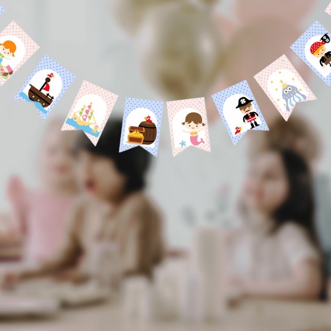 Bandeirinha Gêmeos Piratas Sereias cor-de-rosa, aniversário de (Criador carregado)