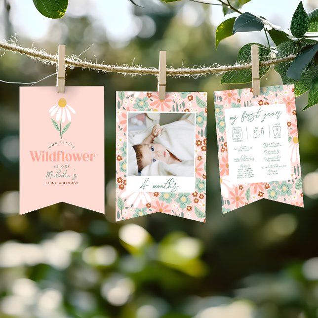 Bandeirinha Girls Cute Daisy 1st Birthday Milestone Photo  (Criador carregado)