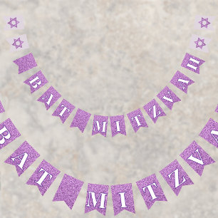 Bandeirinha Glam Purple Sparkle Girl Chic Bat Mitzvah