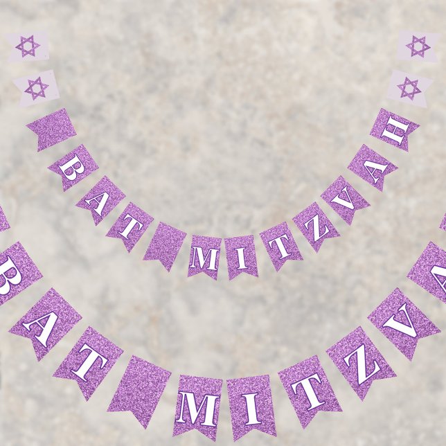 Bandeirinha Glam Purple Sparkle Girl Chic Bat Mitzvah (Add these purple faux glitter bunting flags to your Bat Mitzvah party decorations for extra fun)