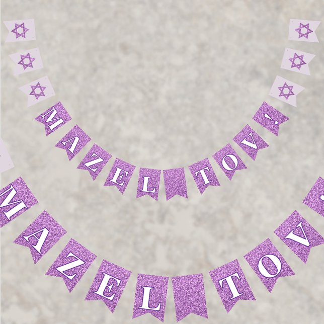Bandeirinha Glam Purple Sparkle Girl Mazel Tov Bat Mitzvah (A fun faux glitter bunting flag banner in purple adds a little something to the party. MAZEL TOV!)