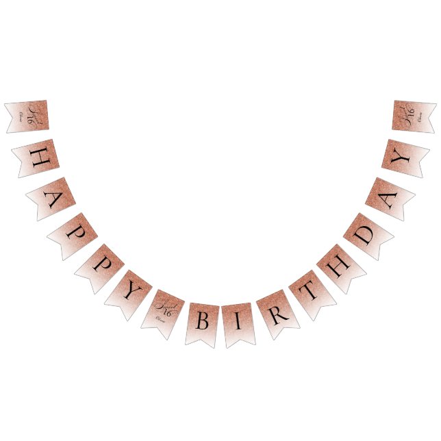 Bandeirinha Glitter Glam Sweet 16 Rosa Dourado Glitter Birthda (Todos)